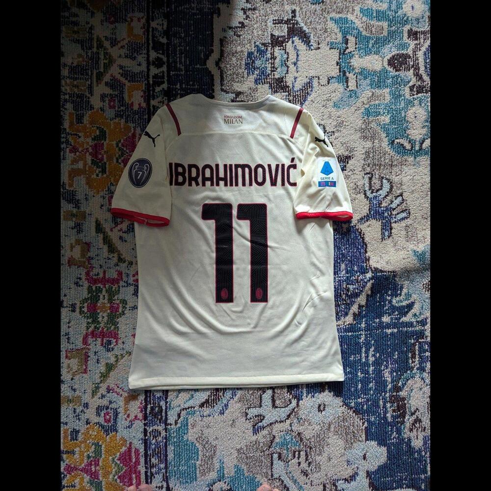 2020-21 AC Milan Away Zlatan Ibrahimovic Soccer Jersey Puma Men's XL Cream White